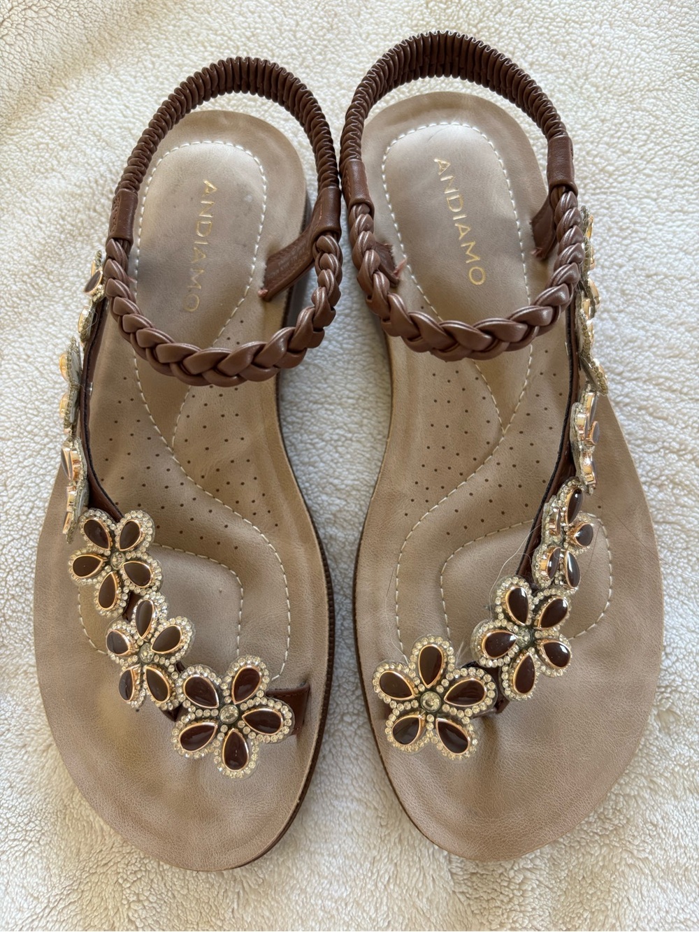 Brown Jeweled Braided Thong Sandals - Brown size 8 - Picture 3 of 4